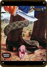 1979 NOCONA BOOTS Cowboy & Rattlesnake VintageLook DECORATIVE REPLICA METAL SIGN picture