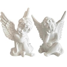 KiaoTime l Set of 2 Resin Adorable Cherubs Angels Statues Figurine Guardian A... picture