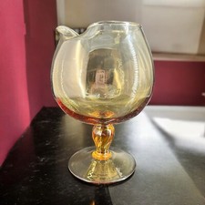 MCM Hand Blown Glass Brandy Snifter Vase Light Amber Twisted Pedestal Pour Spout picture