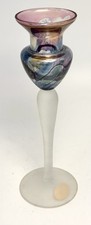 Vintage Rueven Glass Hand Painted Taper Candlestick Holder by Nouveau Art Glass picture