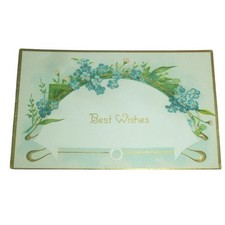Antique Best Wishes Postcard Blue Forget Me Nots Embossed Floral Gold Gilt Edge picture