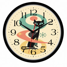 Retro Black Cat 10 Inch Wall Clock Mid Century Modern Atomic Home Decor | Quartz picture