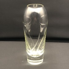 Vase Clear Glass Tapered Top Vase with Etched Flower & Cut Stems 7.75” Tall picture