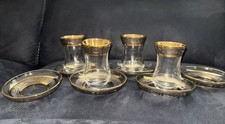 Vint Pasabahce,Istanbul 24K Gold Gray Glass Tea  Drink Set 6 plates 4 Glasses  picture