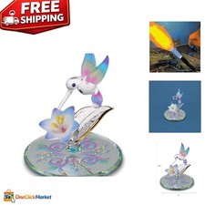 Beautiful 2.25'' Blue Hummingbird Glass Collectible with Beveled Mirror Base picture