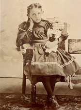 Antique Cabinet Card Impish Girl And Her Dolly Ohio c 1890 picture