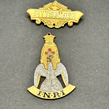 Vintage Masonic Pittsburgh Chapter Of Rose Croix Metal Pin Pendant Badge INRI picture