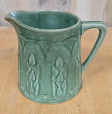 Antique McCoy Early Unmarked Pottery Green Asparagus Pitcher Jug picture