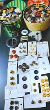 Vintage & Mix BUTTONS Lot Cards Buckles Rhinestone Military Celluloid ASSORTED picture