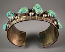 HUGE OLD PAWN Navajo Sterling Silver Turquoise Cuff Bracelet HEAVY  118 Grams picture