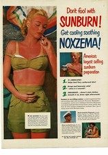 1950 NOXZEMA Skin Cream Sunburn Sun Bathing Beauty art Vintage Ad  picture