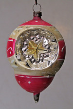 Antique VTG Glass Indent Outdent STAR Embossed DROP Christmas Ornament Germany picture