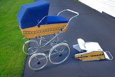 Vintage Perego PRAM, Baby Stroller, Wicker/Navy, Italy, Classic picture
