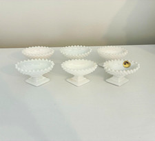 Westmoreland Milk Glass Hobnail Open Salt Cellars Pedestal Set of 6 picture