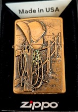 Rare 2008  Brass Cowboy Lasso &  Emblem Zippo Lighter picture