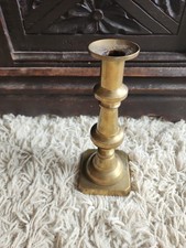 Nice Early 19th Century English Push Top Brass Candlestick  8 1/4 High picture