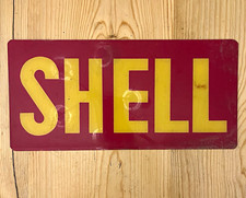Shell Unleaded Gas & Oil Advertising Pump Sign - Red Service Station (2 Signs) picture