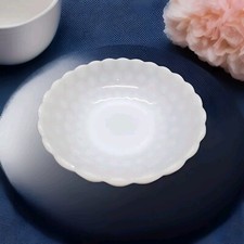 Vintage Anchor Hocking White Milk Glass Round Serving Bowl Bubble Pattern picture