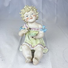 ANTIQUE 1900 GERMAN CONTA BOEHME PORCELAIN BISQUE PIANO BABY W/BOWL + SPOON picture