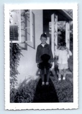 Old Vintage Photo PAIR DUO BOYS OUTSIDE HOUSE LONG SHADOW SNAPSHOT PICTURE picture