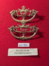 SET OF 2 c1900 VINTAGE BRASS DRAWER PULL HANDLES, OLD ANTIQUE HARDWARE LOT #27 picture