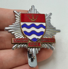 Obsolete Greater London Fire Brigade Cap Badge British Firefighter Pin Vintage picture