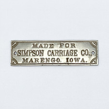 Antique Simpson Carriage Co Buggy Emblem Tag Makers Plate Marengo Iowa picture
