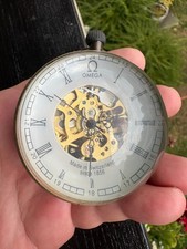 Vintage OMEGA Marked Magnifying Desk Clock Skeleton Mechanical picture
