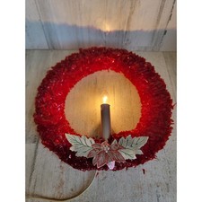 Vintage red cellophane wreath Holly wreath light up Xmas hanging home decor picture