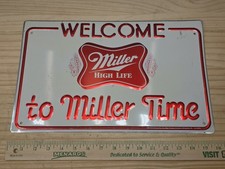 Vintage 1982 Miller High Life Metal Sign WELCOME TO MILLER TIME Embossed  picture