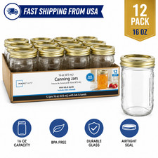 Mainstays Regular Mouth 16oz Mason Jars, 12 Pack Glass Canning Jars with Lids. picture