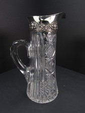 Antique ABP Cut Glass Pitcher Sterling Silver Floral Rim Monogrammed 10