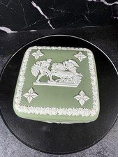 Wedgwood Jasperware Green Sage Carriage Flower & Cherub Pattern Square Trinket  picture
