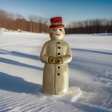 Vaillancourt Folk Art Chalkware Snowman Red Hat Green Mittens 2003 #279 picture