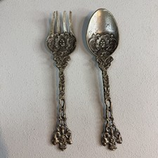Vintage Large Italian Ornate Solid 7” Serving Spoon & Fork, Montagnani Style picture