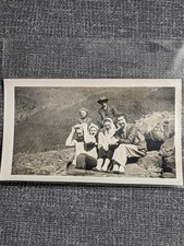 Vintage 1940s 1950s Black & White Photo Group Portrait 6 People Outdoors Rocks picture