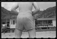 Photo:1930s Beach Man Back View Shorts Houses Hillside Photo picture