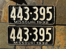 1932 Missouri License Plates Matched Pair Original Vintage Rat Rod Decor picture