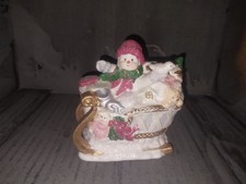 Vintage Glittery Resin Snowman Sleigh Figurine picture