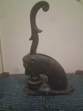 Antique Gothic Large Heavy Cast Iron Lion Head Seal Stamp picture