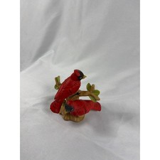 Vintage Red Cardinal Birds on Branch Figurine Ceramic Nature Decor 3.5