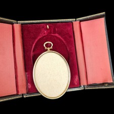 Antique Pocket Watch Style Photo Frame Travel Leather Triptych Case Velvet 1900s picture