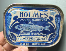 Vintage Holmes Sardines EASTPORT MAINE in Salad Oil Soy Bean Oil Empty Tin 4 oz picture