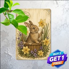 Holiday Spring Metal Wall Art Sign Easter Rabbit Country Porch Tin Plaque picture
