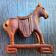 Vintage Chinese Hand Carved Boxwood Horse Figurine Inset Glass Eyes Folk Art picture