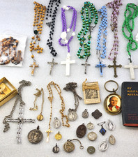 Catholic Devotional Lot Rosaries Medals Crucifixes Saint Religious Vtg (35 pc) picture