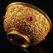 Chinese Rare Old Qing Dynasty Court collection Gilded bowl Qianlong year picture