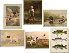 6Pcs Nursery Hunting Wall Art Vintage Fishing Boy Wall Decor Mallard Duck Painti picture