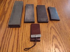 (4)-Vintage Honing/Sharpening Stones, Barber Strop picture