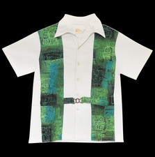 Vintage 1960s Men's XL Liberty House Iolani Aloha Shirt Green Hawaiian Design picture